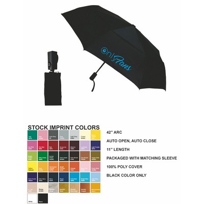 42" Arc Auto Open/auto close vented folding umbrella, black color only