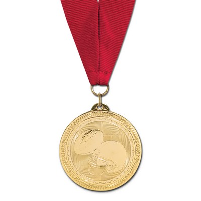 Football Brite Laser Medal w/Grosgrain Neck Ribbon (2")