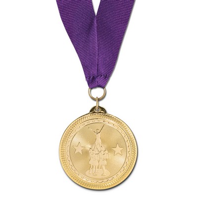 Cheer Competition Brite Laser Medal w/Grosgrain Neck Ribbon (2")